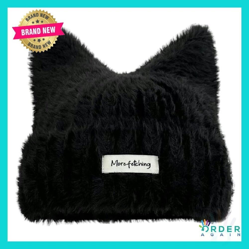 Y2K Cat Ear Knitted Beanie Slouchy Plush Fuzzy Warm Winter Hat Adjustable